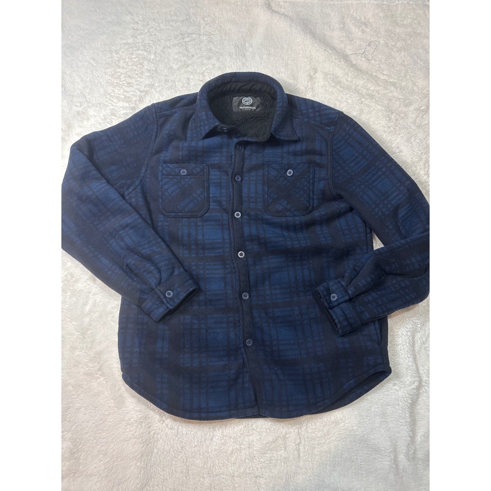 Weatherproof Shirt Jacket Mens Medium Blue Excellent Fleece Lined Plaid